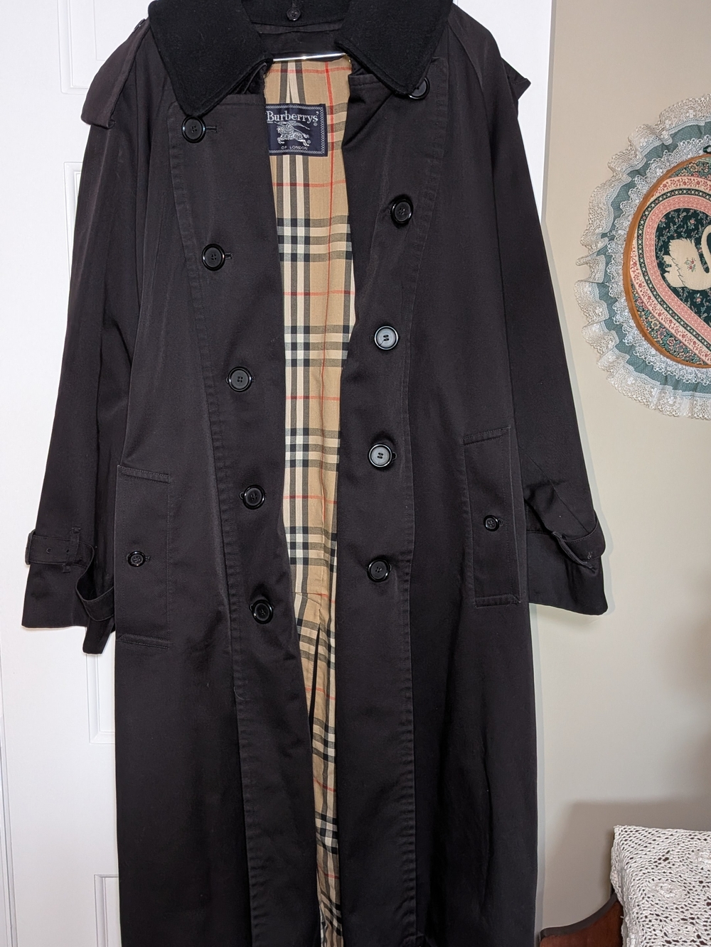 Vintage Burberrys of London Black Trench Coat Removable Wool Liner Nova Check - Picture 15 of 16